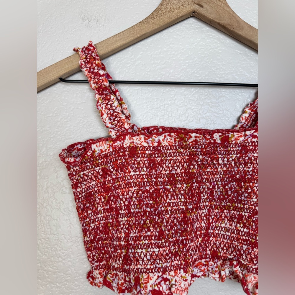 Free People Endless Summer Thalia Smocked Crop Top in Red Ivory Combo Small $118 - Picture 5 of 11